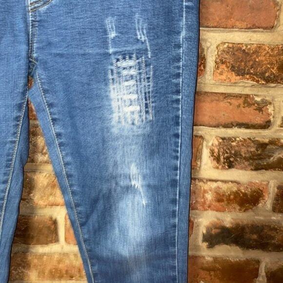 Non-Stop Distressed Stretchy Medium Wash Blue Denim Skinny Jeans Junior's Size 1 - Picture 3 of 8